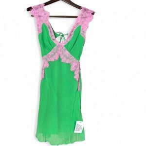 ASOS Green midi dress with Pink Lace NWT